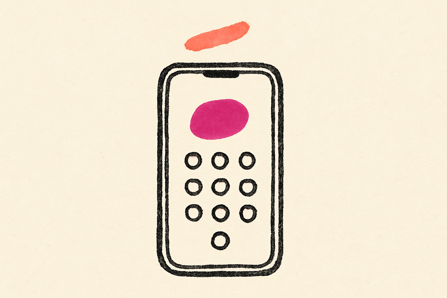 An ink smartphone lock screen with a small coral streak number floating above it.